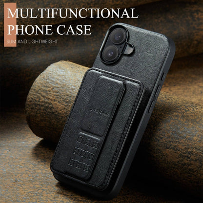 Pour iPhone 16 Plus Fierre Shann en cuir de vachette huilé avec porte-cartes intégré (noir)