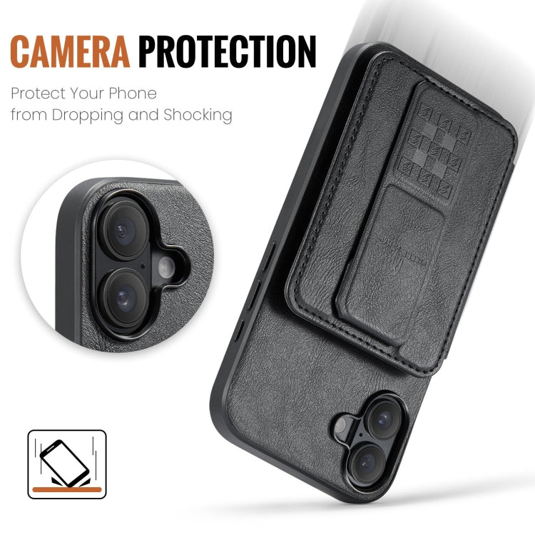 Pour iPhone 16 Plus Fierre Shann en cuir de vachette huilé avec porte-cartes intégré (noir)