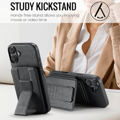 Pour iPhone 16 Plus Fierre Shann en cuir de vachette huilé avec porte-cartes intégré (noir)