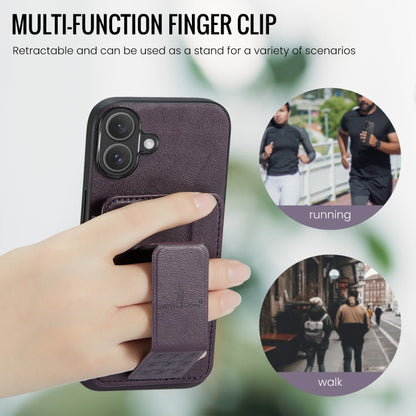 For iPhone 16 Plus Fierre Shann Oil Wax Cow Leather Card Holder Back Phone Case(Purple)