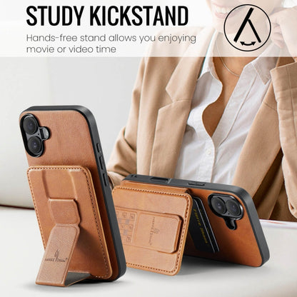 For iPhone 16 Plus Fierre Shann Oil Wax Cow Leather Card Holder Back Phone Case(Brown)