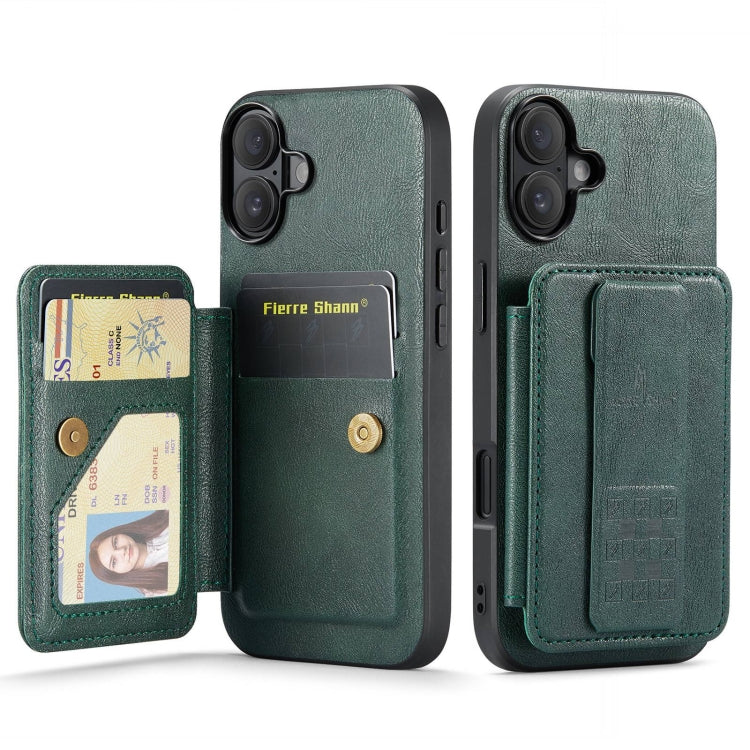 Pour iPhone 16 Fierre Shann Étui de téléphone arrière en cuir de vachette ciré avec porte-cartes (vert)