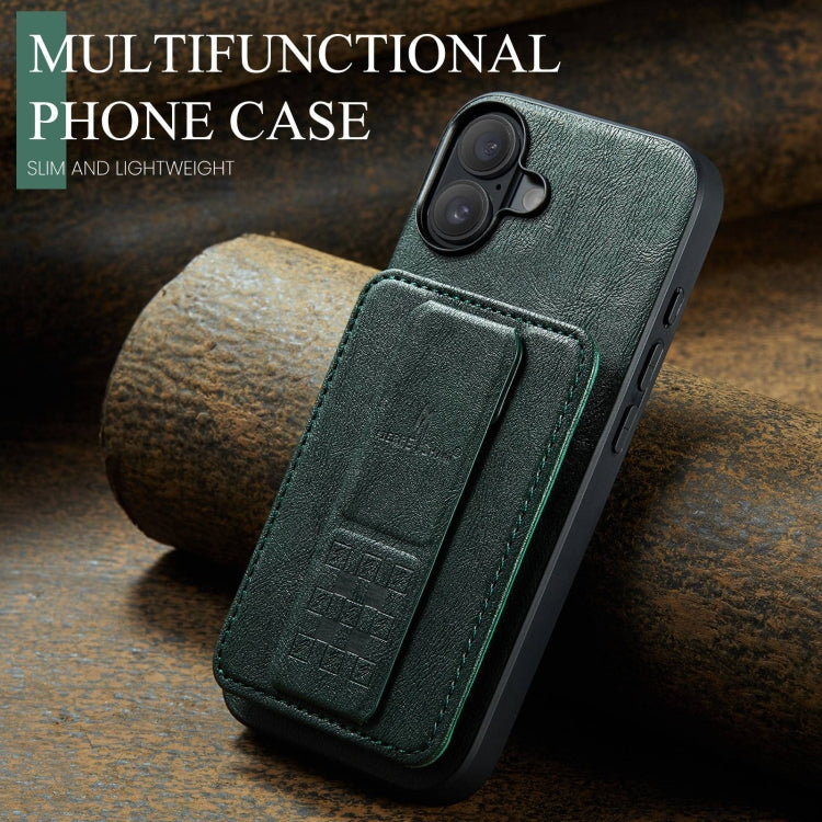 Pour iPhone 16 Fierre Shann Étui de téléphone arrière en cuir de vachette ciré avec porte-cartes (vert)