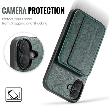 Pour iPhone 16 Fierre Shann Étui de téléphone arrière en cuir de vachette ciré avec porte-cartes (vert)