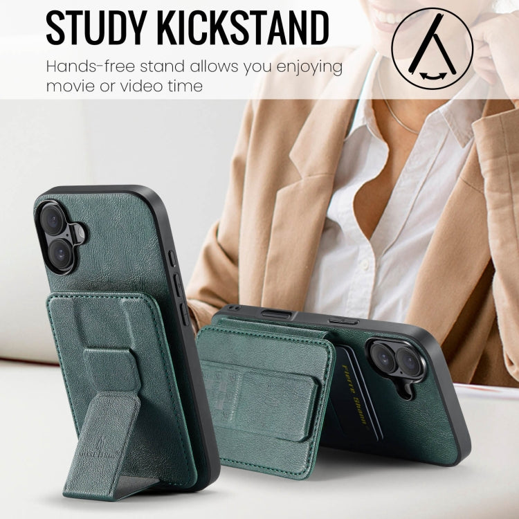 Pour iPhone 16 Fierre Shann Étui de téléphone arrière en cuir de vachette ciré avec porte-cartes (vert)