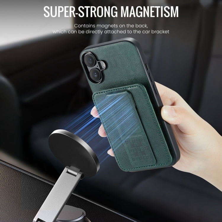 Pour iPhone 16 Fierre Shann Étui de téléphone arrière en cuir de vachette ciré avec porte-cartes (vert)