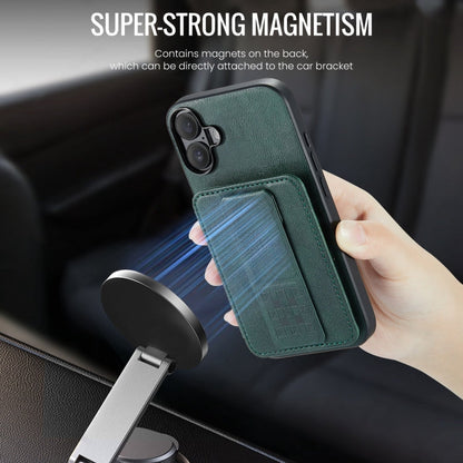 Pour iPhone 16 Fierre Shann Étui de téléphone arrière en cuir de vachette ciré avec porte-cartes (vert)