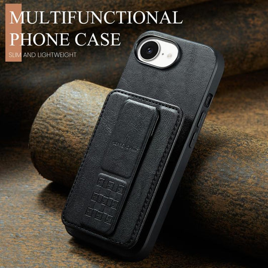 For iPhone 17e / 16e Fierre Shann Oil Wax Cow Leather Card Holder Back Phone Case(Black)