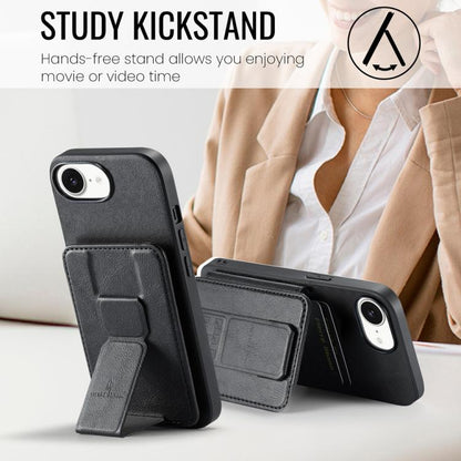 For iPhone 17e / 16e Fierre Shann Oil Wax Cow Leather Card Holder Back Phone Case(Black)