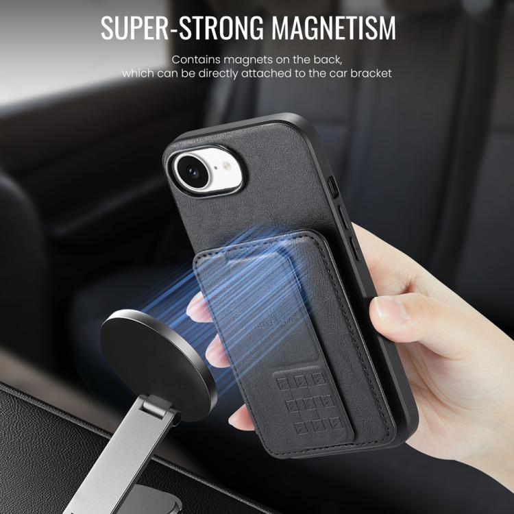 For iPhone 17e / 16e Fierre Shann Oil Wax Cow Leather Card Holder Back Phone Case(Black)