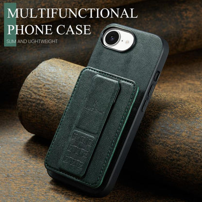 For iPhone 17e / 16e Fierre Shann Oil Wax Cow Leather Card Holder Back Phone Case(Green)