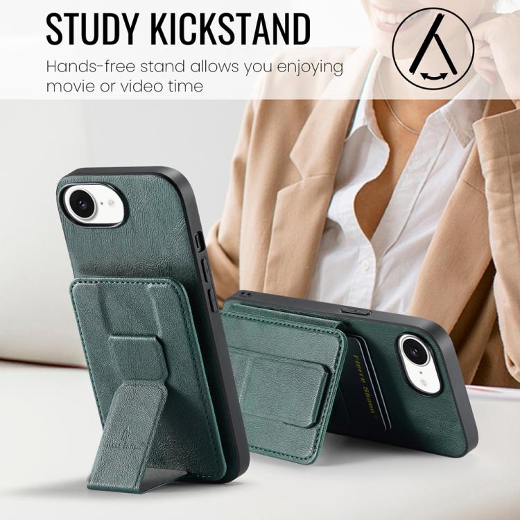 For iPhone 17e / 16e Fierre Shann Oil Wax Cow Leather Card Holder Back Phone Case(Green)