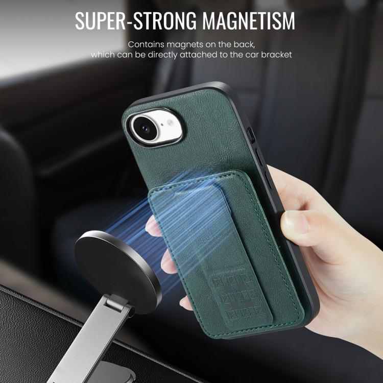For iPhone 17e / 16e Fierre Shann Oil Wax Cow Leather Card Holder Back Phone Case(Green)