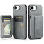For iPhone 17e / 16e Fierre Shann Oil Wax Cow Leather Card Holder Back Phone Case(Grey)