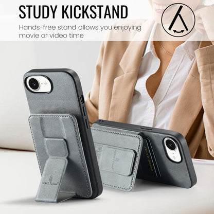 For iPhone 17e / 16e Fierre Shann Oil Wax Cow Leather Card Holder Back Phone Case(Grey)