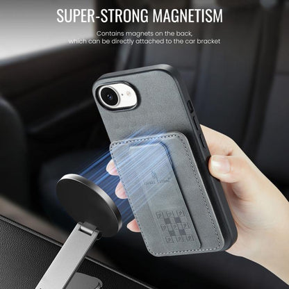 For iPhone 17e / 16e Fierre Shann Oil Wax Cow Leather Card Holder Back Phone Case(Grey)