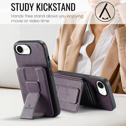 For iPhone 17e / 16e Fierre Shann Oil Wax Cow Leather Card Holder Back Phone Case(Purple)