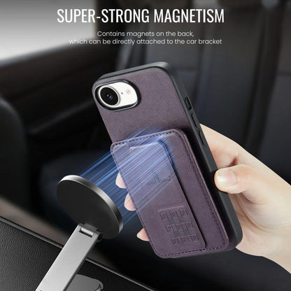 For iPhone 17e / 16e Fierre Shann Oil Wax Cow Leather Card Holder Back Phone Case(Purple)