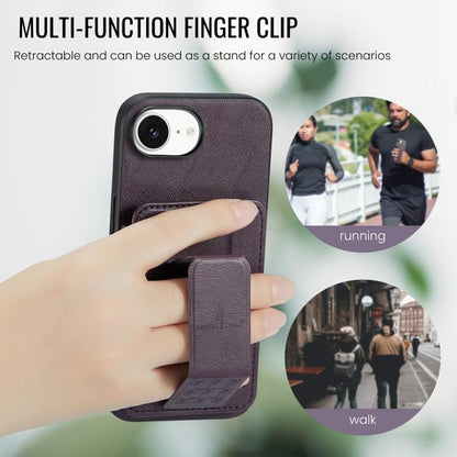 For iPhone 17e / 16e Fierre Shann Oil Wax Cow Leather Card Holder Back Phone Case(Purple)