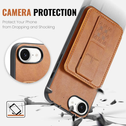 For iPhone 17e / 16e Fierre Shann Oil Wax Cow Leather Card Holder Back Phone Case(Brown)