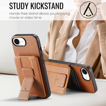 For iPhone 17e / 16e Fierre Shann Oil Wax Cow Leather Card Holder Back Phone Case(Brown)