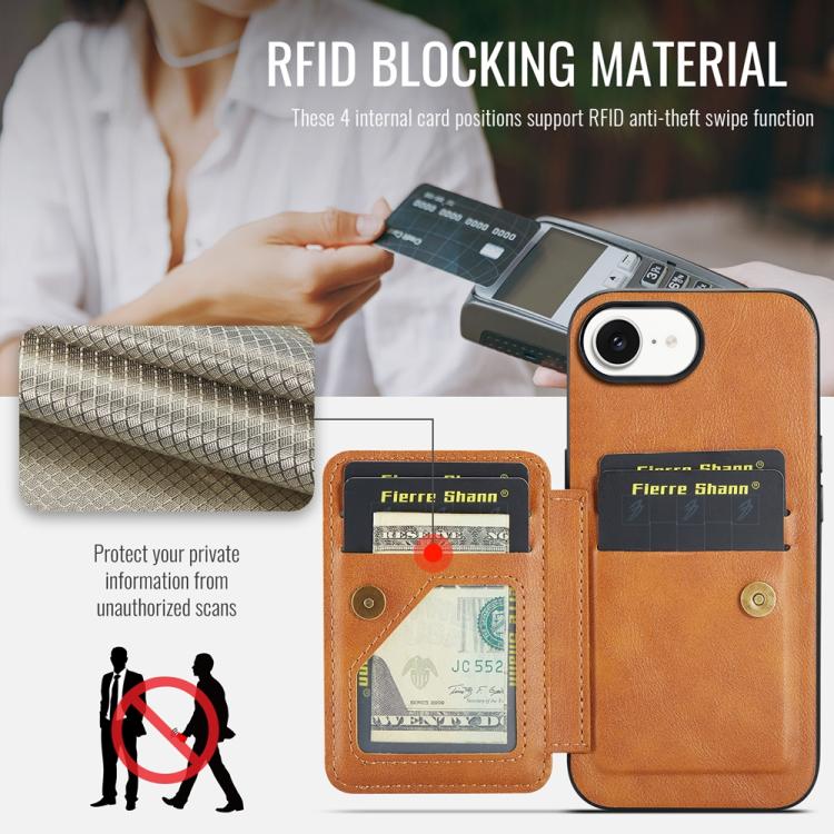 For iPhone 17e / 16e Fierre Shann Oil Wax Cow Leather Card Holder Back Phone Case(Brown)