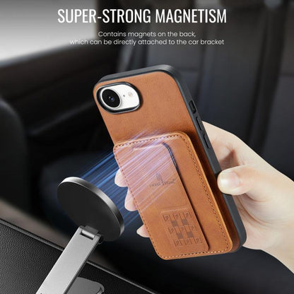 For iPhone 17e / 16e Fierre Shann Oil Wax Cow Leather Card Holder Back Phone Case(Brown)