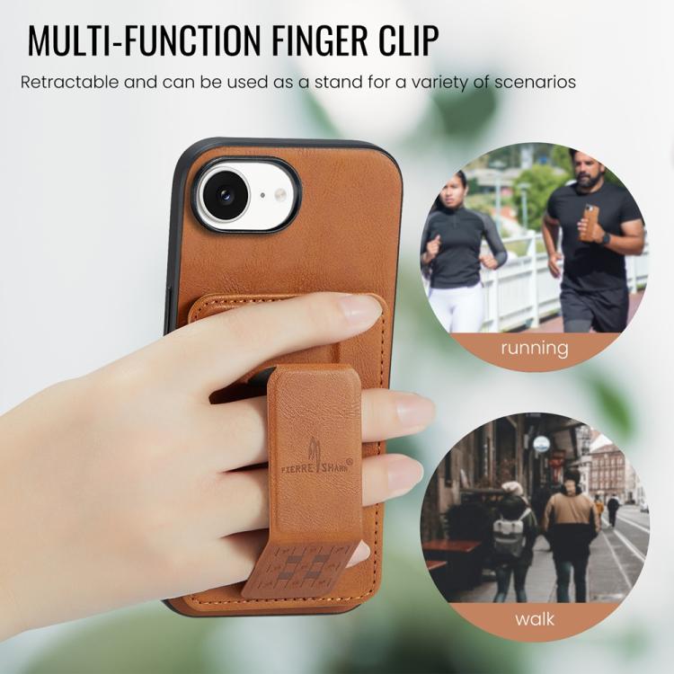 For iPhone 17e / 16e Fierre Shann Oil Wax Cow Leather Card Holder Back Phone Case(Brown)