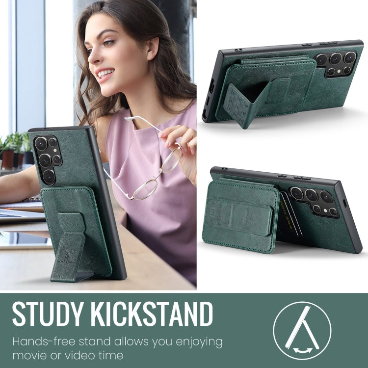 For Samsung Galaxy S24 Ultra 5G Fierre Shann Oil Wax Cow Leather Card Holder Back Phone Case(Green)