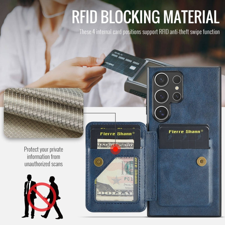 For Samsung Galaxy S24 Ultra 5G Fierre Shann Oil Wax Cow Leather Card Holder Back Phone Case(Blue)