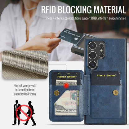 For Samsung Galaxy S24 Ultra 5G Fierre Shann Oil Wax Cow Leather Card Holder Back Phone Case(Blue)
