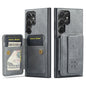 For Samsung Galaxy S23 Ultra 5G Fierre Shann Oil Wax Cow Leather Card Holder Back Phone Case(Grey)