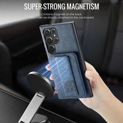 Pour Samsung Galaxy S23 Ultra 5G Étui de téléphone arrière Fierre Shann en cuir de vachette ciré avec porte-cartes (bleu)
