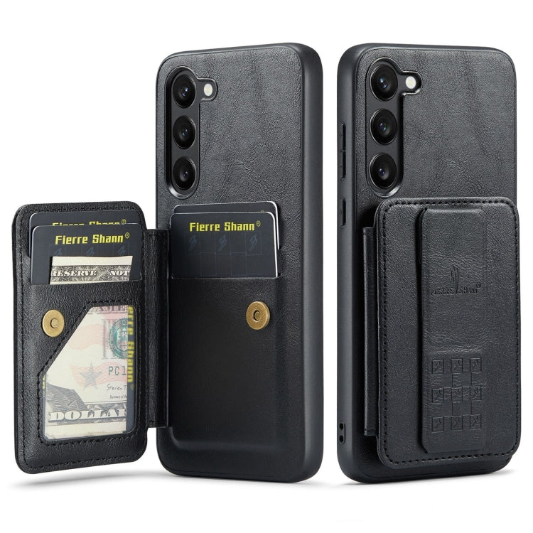 Pour Samsung Galaxy S23+ 5G Fierre Shann Étui de protection arrière en cuir de vachette ciré avec porte-cartes (noir)
