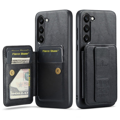 Pour Samsung Galaxy S23+ 5G Fierre Shann Étui de protection arrière en cuir de vachette ciré avec porte-cartes (noir)
