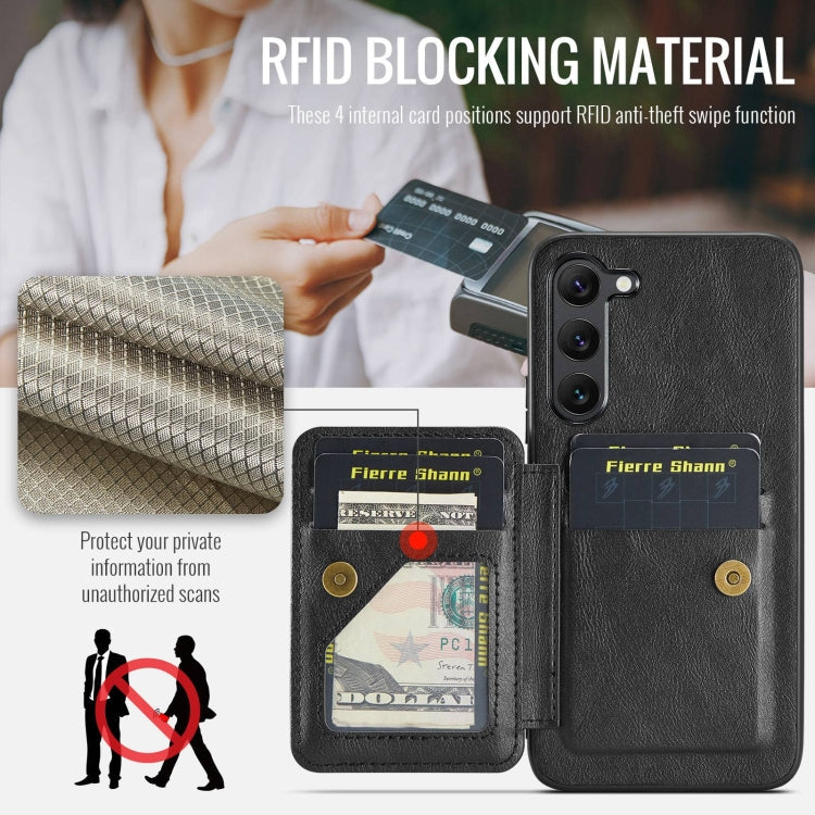 Pour Samsung Galaxy S23+ 5G Fierre Shann Étui de protection arrière en cuir de vachette ciré avec porte-cartes (noir)
