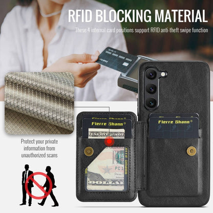 Pour Samsung Galaxy S23+ 5G Fierre Shann Étui de protection arrière en cuir de vachette ciré avec porte-cartes (noir)