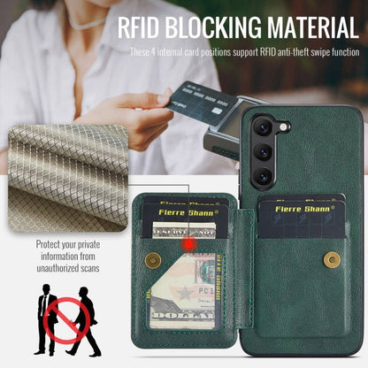 For Samsung Galaxy S23+ 5G Fierre Shann Oil Wax Cow Leather Card Holder Back Phone Case(Green)