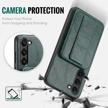For Samsung Galaxy S23+ 5G Fierre Shann Oil Wax Cow Leather Card Holder Back Phone Case(Green)