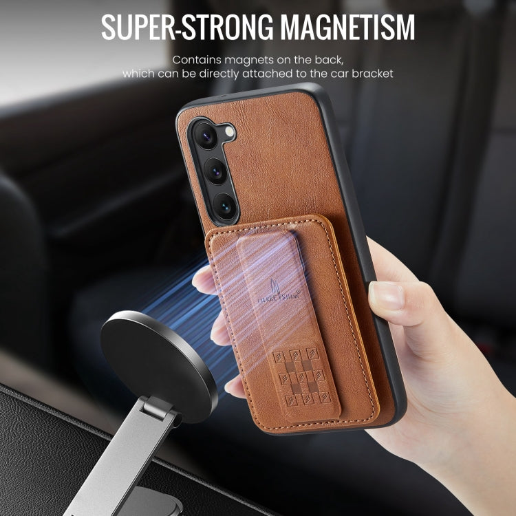 For Samsung Galaxy S23+ 5G Fierre Shann Oil Wax Cow Leather Card Holder Back Phone Case(Brown)