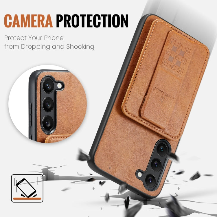 For Samsung Galaxy S23+ 5G Fierre Shann Oil Wax Cow Leather Card Holder Back Phone Case(Brown)