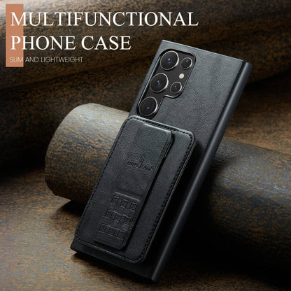 For Samsung Galaxy S22 Ultra 5G Fierre Shann Oil Wax Cow Leather Card Holder Back Phone Case(Black)
