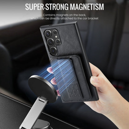For Samsung Galaxy S22 Ultra 5G Fierre Shann Oil Wax Cow Leather Card Holder Back Phone Case(Black)