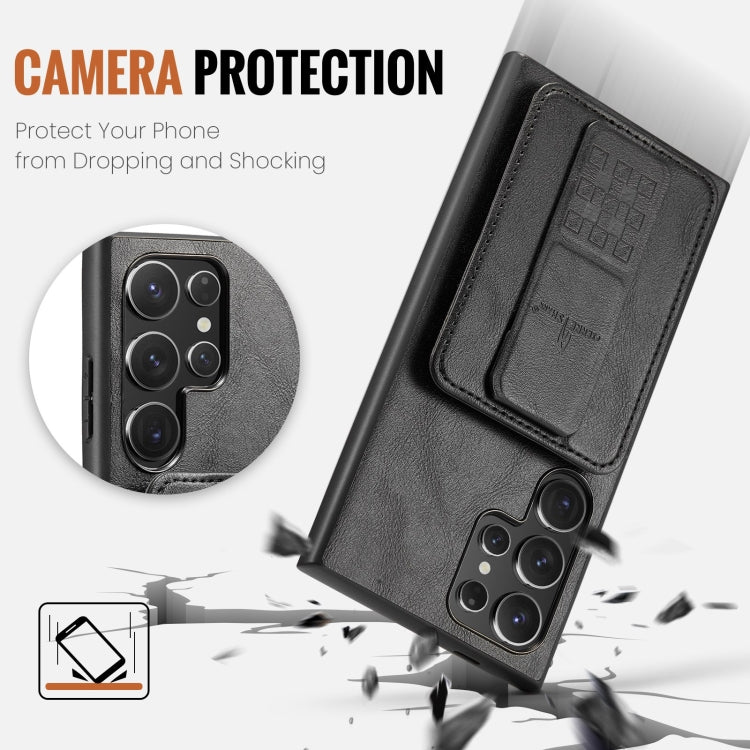 For Samsung Galaxy S22 Ultra 5G Fierre Shann Oil Wax Cow Leather Card Holder Back Phone Case(Black)