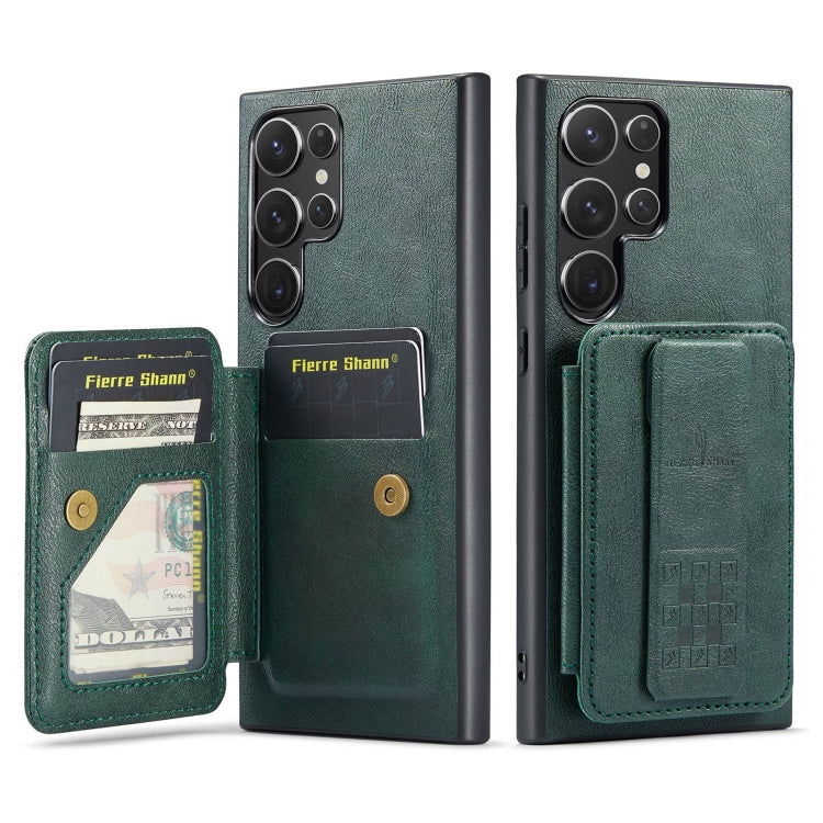 Pour Samsung Galaxy S22 Ultra 5G Fierre Shann Étui de téléphone arrière en cuir de vachette ciré avec porte-cartes (vert)