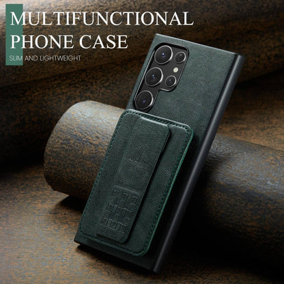 Pour Samsung Galaxy S22 Ultra 5G Fierre Shann Étui de téléphone arrière en cuir de vachette ciré avec porte-cartes (vert)