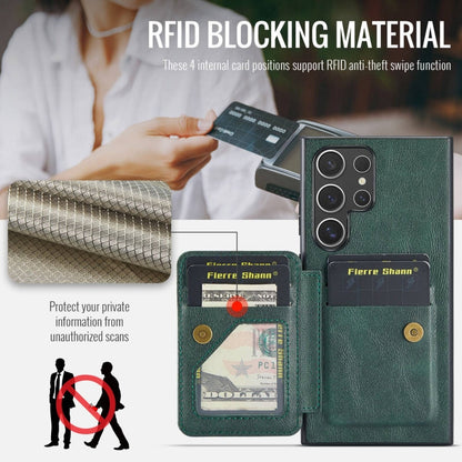Pour Samsung Galaxy S22 Ultra 5G Fierre Shann Étui de téléphone arrière en cuir de vachette ciré avec porte-cartes (vert)