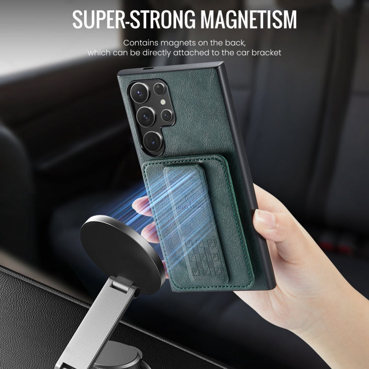 Pour Samsung Galaxy S22 Ultra 5G Fierre Shann Étui de téléphone arrière en cuir de vachette ciré avec porte-cartes (vert)