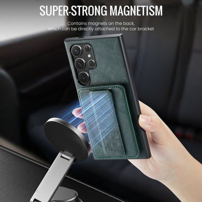 Pour Samsung Galaxy S22 Ultra 5G Fierre Shann Étui de téléphone arrière en cuir de vachette ciré avec porte-cartes (vert)