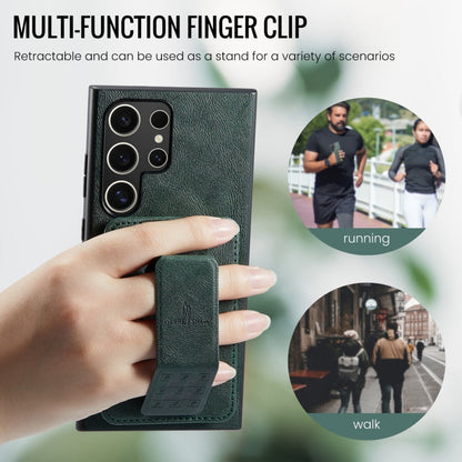 Pour Samsung Galaxy S22 Ultra 5G Fierre Shann Étui de téléphone arrière en cuir de vachette ciré avec porte-cartes (vert)